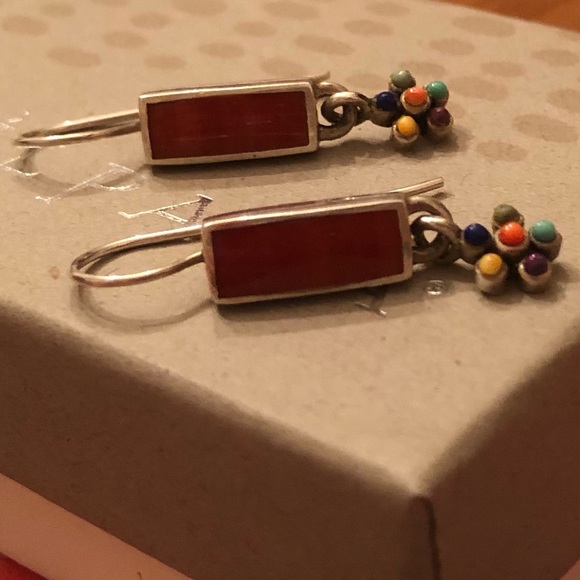 Vintage Silpada Sterling Silver Multi-Color Natural Stone Flower Earrings W1259 - Picture 10 of 16